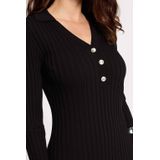 Morgan - Midi Jurk - Zwart - Rib Gebreid - Kokerjurk