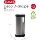Curver - Decobin Push - Prullenbak - Zilver/Zwart - Kunststof - 40L
