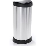 Curver - Decobin Push - Prullenbak - Zilver/Zwart - Kunststof - 40L