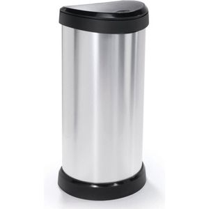 Curver - Decobin Push - Prullenbak - Zilver/Zwart - Kunststof - 40L