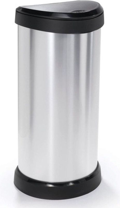 Curver - Decobin Push - Prullenbak - Zilver/Zwart - Kunststof - 40L