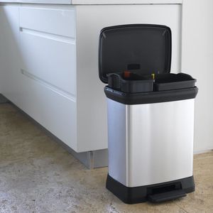 Curver Decobin Duo Pedaalemmer - Zilver/Zwart - Kunststof - 10L en 18L