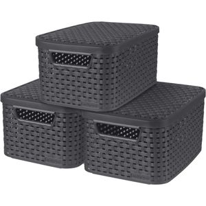 Curver Opbergboxen met deksel Style S - 6 liter - 3 stuks - Antraciet