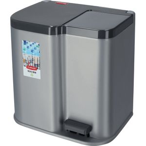 CURVER DECO DUO BIN Vuilnisemmer 2 X 26L Zilver Metallic - Met Pedaal