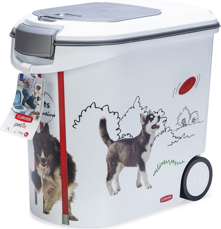 Curver Container voor hondenvoer, 35 l/12 kg, huisdiercollectie, luchtdichte opslag voor hondenvoer, container met wielen, 28 x 49 x 43 cm