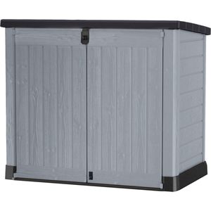 Keter Store-it-out Pro Afvalcontainerbox, 145,5 x 82 x 123 cm, robuuste afvalemmeroplossing, 1200 liter, weerbestendig, grijs/zwart, uv-bestendig polypropyleen, afsluitbaar