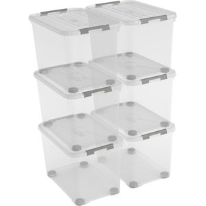 Curver Handy+ Opbergbox - 65L - 6 stuks - Transparant met deksel