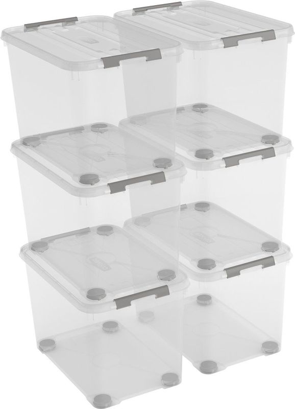 Curver Handy+ Opbergbox - 65L - 6 stuks - Transparant met deksel