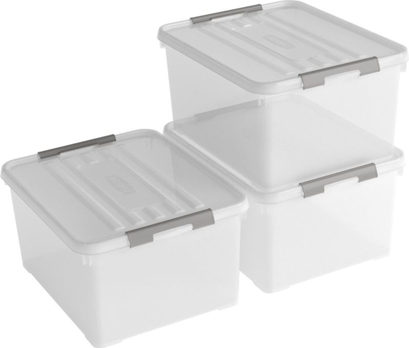 Curver Handy+ Opbergbox - 35L - 3 stuks - Transparant met deksel