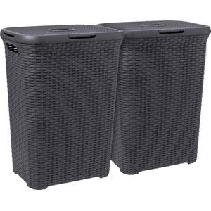 Curver Style Wasmand met Deksel 60L 2 stuks Antraciet