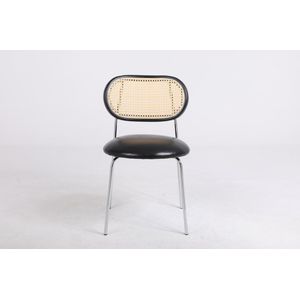 Merax Moderne Eetkamerstoelen Set van 2 - Stoelen met Rotan - Ronde Stoel met Kunst Leer - Zwart