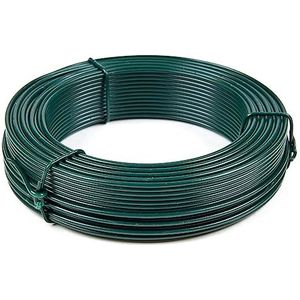 Groene geplastificeerde ijzerdraad, Ø 2,7 mm, rol, 100 m, metaaldraad, PVC-gecoat, spandraad, hek, tuin, doe-het-zelf