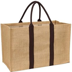 La Cordeline Boodschappentas van jute, natuurlijke handgrepen, bruin, 55 x 25 x 35 cm, 48 liter – boodschappentas, houten tas, natuur/bruin