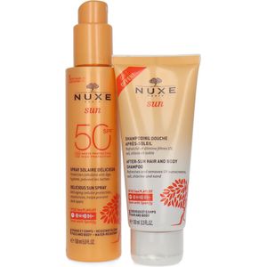 Nuxe Sun Duo Spray Solaire Delicieux SPF50 + Shampoo Douche Après Soleil Gratis 1Pakket