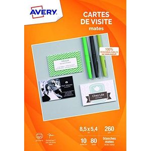 Avery 80 visitekaartjes met gladde randen, 85 x 54 mm, inkjetdruk, wit (C32015)