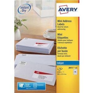 Avery adresetiketten J8651-100 | 6500 stuks | 38,1 x 21,2 mm
