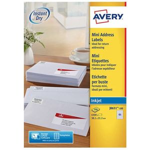 Avery - J8651-100 Etiketten - Wit - 38.1x21.2mm - 6500 Stuks