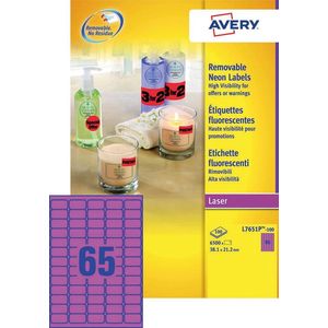 Etiket Avery L7651PF-100 38.1x21.2mm neon roze 6500stuks | 5 stuks