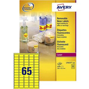 Avery - L7651Y - Etiketten - Neon Geel - 38.1x21.2mm - 6500 Stuks