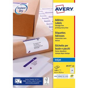 Avery J8159-100 adresetiketten A4 63,5 x 33,9 mm wit (2.400 etiketten)