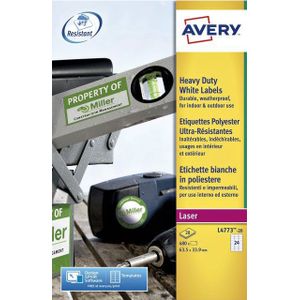 Avery L4773-20 480x Ultra resistente etiketten voor laserprinters 63,5 x 33,9 mm Wit