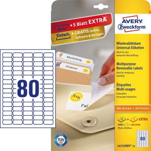 Etiketten - Wit - A4 - Stevig Klevend - FSC-gecertificeerd - 80 Stuks per Vel - 25 Vellen