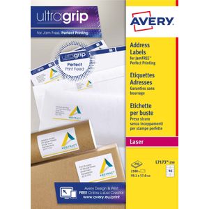 Etiket avery l7173-250 99.1x57mm wit 2500stuks