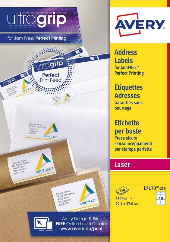 Avery - L7173-250 - Etiketten - Wit - 99.1x57mm - 2500 Stuks
