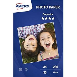 Avery 2497-35, Glans, 230 g/m², Inkjet, A4, 21x29.7 cm, Wit