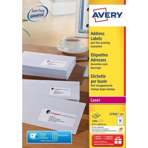 Avery adresetiketten L7161-100 | 1800 stuks | 63,5 x 46,6 mm | Quickpeel technologie