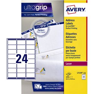 Avery etiketten QuickPEEL  formaat 635 x 339 mm (b x h) 6.000 stuks 24 per blad