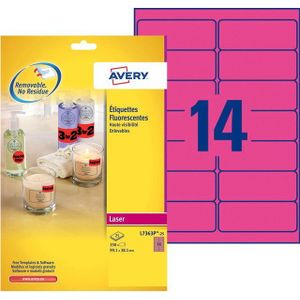 Avery Neon Etiketten 99,1 x 38,1 mm, neon roze, Laserprinter, afneembaar L7363P-25