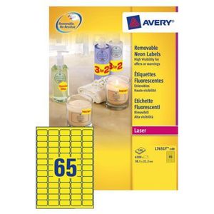 Avery - L7651Y - Etiketten - Neon Geel - 38.1x21.2mm - 1625 Stuks