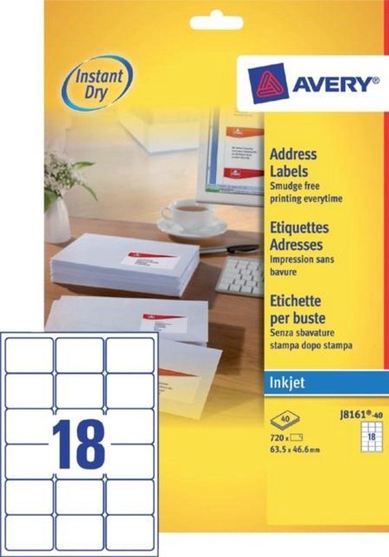 Avery - Inkjet Etiketten - QuickDRY - Stevig Klevend - A4 Formaat