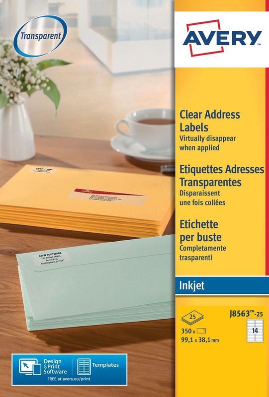 Avery - J8563-25 - Inkjet Etiket - Transparant - 350 Stuks - 99,1x38,1mm