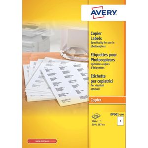 Avery Kopieeretiketten 210 x 297 mm, wit, Kopieerapparaat, permanent klevend DP001-100