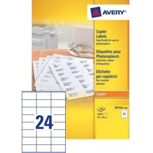 Avery Kopieeretiketten 70 x 36 mm, wit, Kopieerapparaat, permanent klevend DP246-100