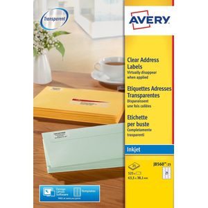 Avery printeretiketten Adresetiketten, Inkjet, Transparant, 525pcs.