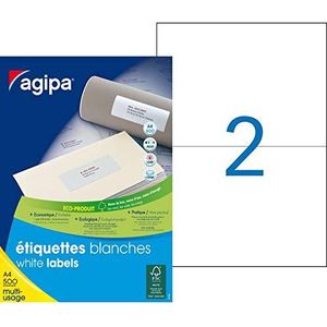 Agipa 100806 multifunctionele etiketten met rechte rand, 210 x 148,5 mm, verpakking van 1000 wit