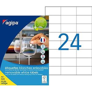 Agipa 101165 etiketten, DIN A4, zelfklevend, 70 x 37 mm, wit, 2400 stuks