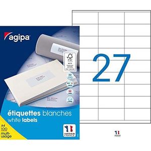 Apli 119001-2700 witte zelfklevende etiketten, A4 MU, 70 x 31 mm, bedrukt: laser, kopieerapparaat, inkjet, gemaakt in Frankrijk