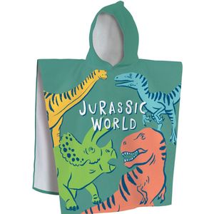 Jurassic QUATRO Badcape voor kinderen, 100% katoen, Oeko-Tex, 60 x 120 cm, bedrukt voor jongens, kaki