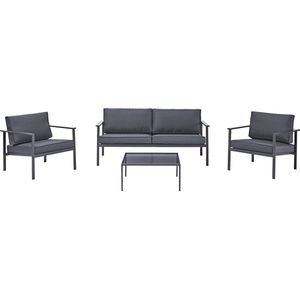 NATERIAAL - Lage lounge TRINO - Koffieset voor 4 personen - 1 2-zitsbank - 2 fauteuils - 1 salontafel L. 60 x l. 56 x H. 28 cm - Staal - Glas - Antraciet