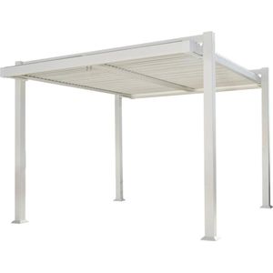 NATERIAAL - Pergola PERSEA - 320x360 cm - Modulaire overkapping - 11,5 m² - UV bescherming - Zonwering - Waterafstotend - Aluminium - Wit - Pergola lamellen - Tuin - Terras - Tuinpaviljoen