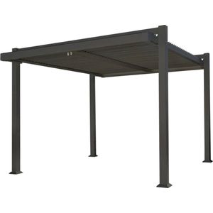 NATERIAL Persea Pergola, 320 x 360 cm, modulaire overkapping, 11,5 m², uv-bescherming, zonwering, waterafstotend, aluminium, donkergrijs, met lamellen, voor tuin, terras