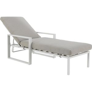 NATERIAL - ligstoel LAS VEGAS - tuinligstoel met 4-voudig verstelbare rugleuning - 207x77x98 cm - max.120kg - ligstoel met kussen - aluminium - polypropyleen - wit - grijs