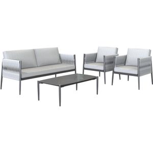 NATERIAL - Tuinmeubelset HENIO - Koffieset - 4 personen - 1 buitenbank - 2 tuinfauteuils - 1 buitensalontafel - Aluminium - Staal - Grijs - Textilene - Tuinzitgroep