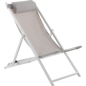 NATERIAL - Ligstoel CRUZ - Strandbed - Verstelbaar - Opvouwbaar - Staal - Aluminium - Textilene - Wit
