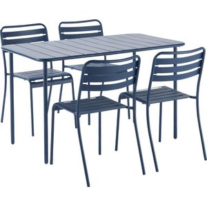 GENERIC - Tuinmeubelset voor 4 personen - Tuintafel CAFE - L.120 x B.70 x H.73.5 cm - Set van 4 tuinstoelen CAFE - 4 x stapelstoel - L52 x B44 x H79 - Aluminium - Staal - Neptune Blue - Zitgroep