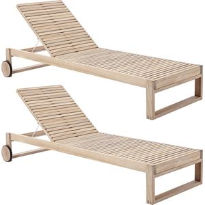 NATERIAL - Set van 2 ligstoelen SOLARIS - 191 X 71 X 93 cm - Ligstoelen hout - Acacia - Bruin hout